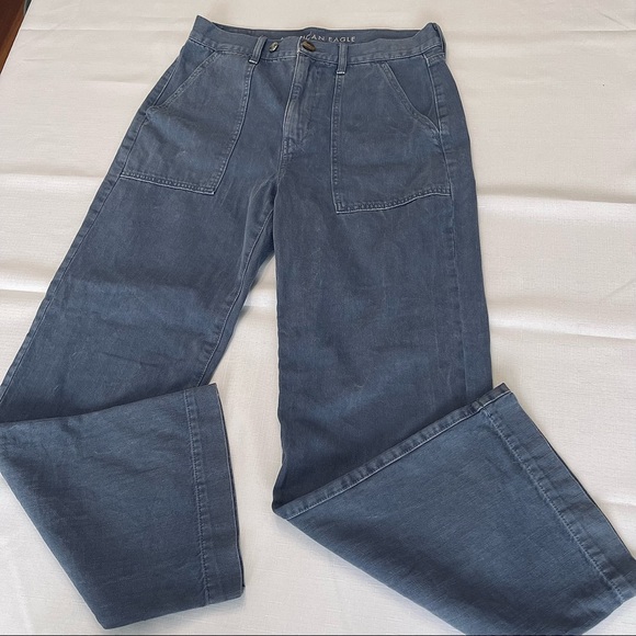 American Eagle wide leg crop pants blue denim jeans 8 X LONG loose wide legged - Picture 7 of 15